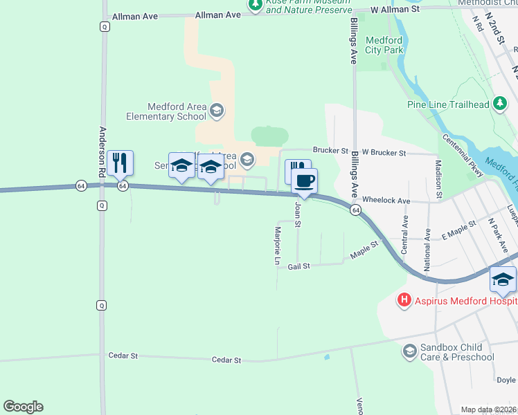 map of restaurants, bars, coffee shops, grocery stores, and more near 1014 West Broadway Avenue in Medford