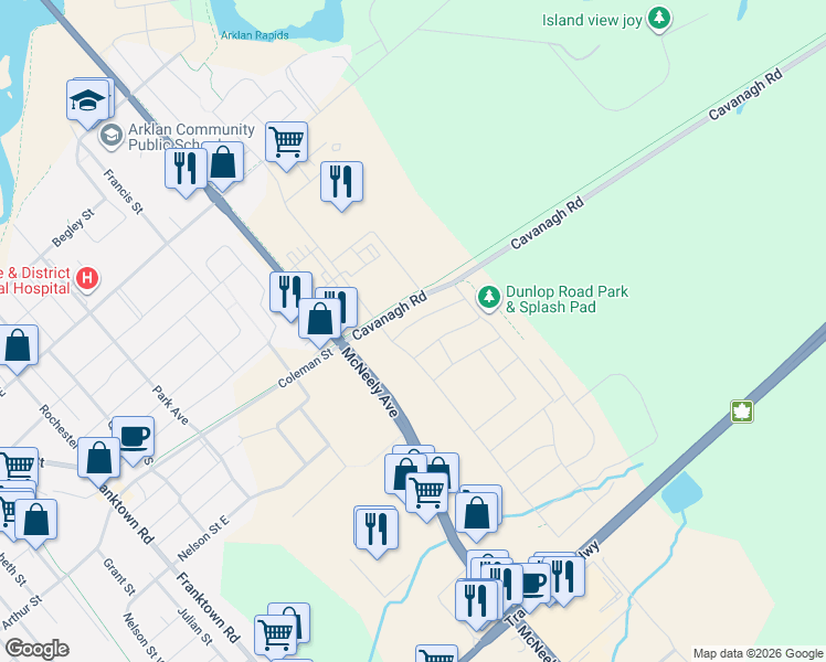 map of restaurants, bars, coffee shops, grocery stores, and more near 14 Peever Place in Carleton Place