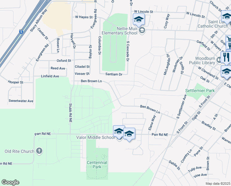 map of restaurants, bars, coffee shops, grocery stores, and more near 2120 Killian Spring Drive in Woodburn
