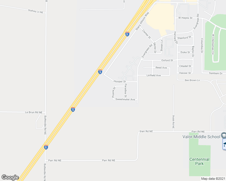 map of restaurants, bars, coffee shops, grocery stores, and more near Prairie Street in Woodburn