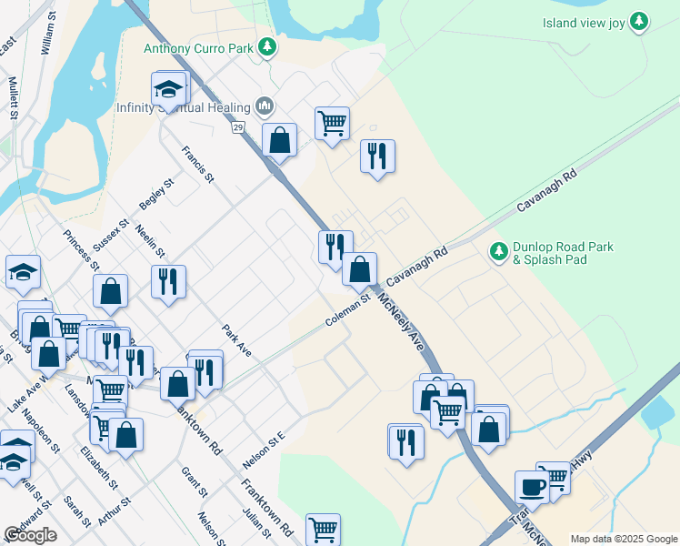 map of restaurants, bars, coffee shops, grocery stores, and more near 324 Coleman Street in Carleton Place