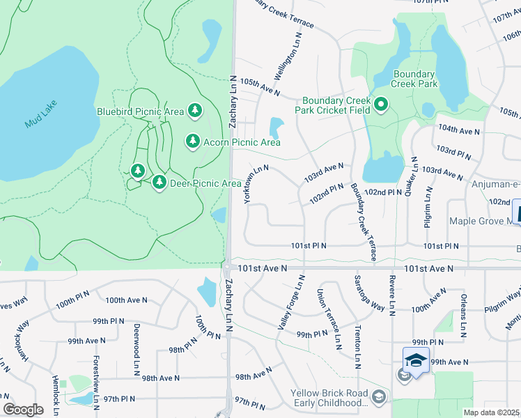 map of restaurants, bars, coffee shops, grocery stores, and more near 10951 102nd Avenue North in Maple Grove