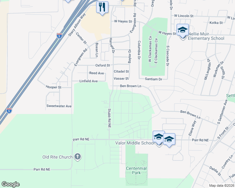 map of restaurants, bars, coffee shops, grocery stores, and more near 2747 Ben Brown Lane in Woodburn
