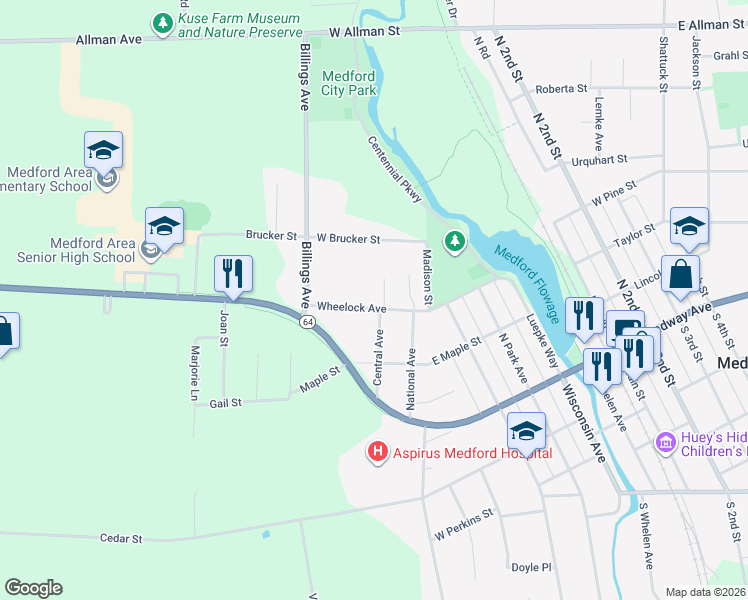 map of restaurants, bars, coffee shops, grocery stores, and more near 430 Central Court in Medford