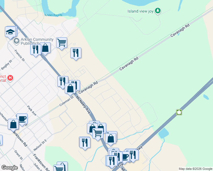 map of restaurants, bars, coffee shops, grocery stores, and more near 66 Peever Place in Carleton Place