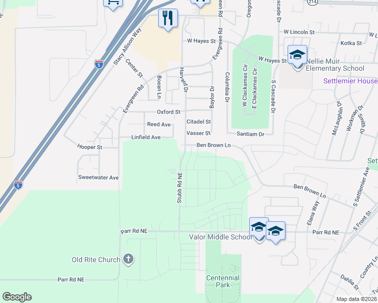 map of restaurants, bars, coffee shops, grocery stores, and more near 2747 Ben Brown Lane in Woodburn