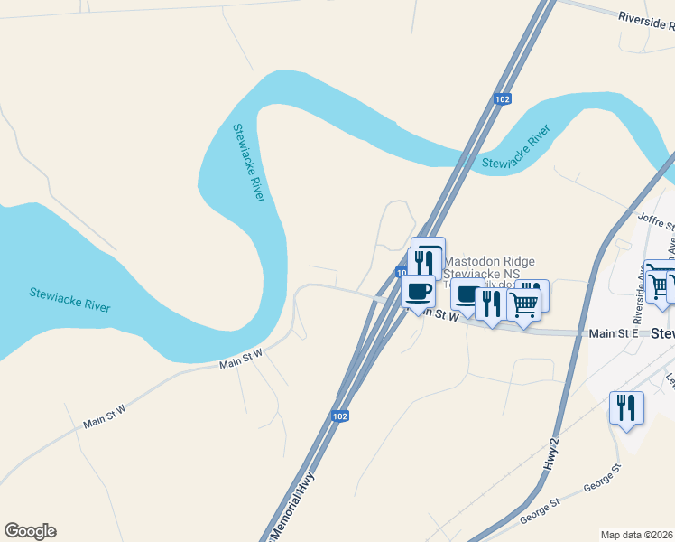 map of restaurants, bars, coffee shops, grocery stores, and more near Garden Gate Lane in Stewiacke