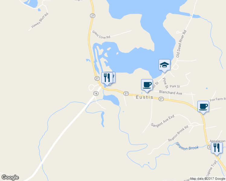 map of restaurants, bars, coffee shops, grocery stores, and more near 152 Main Street in Eustis