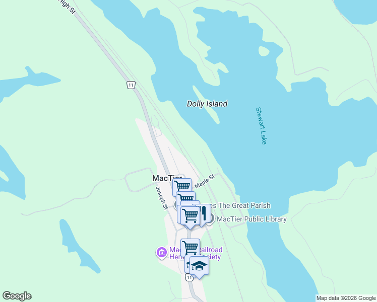 map of restaurants, bars, coffee shops, grocery stores, and more near 38 Beech Avenue in MacTier