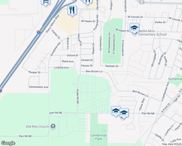 map of restaurants, bars, coffee shops, grocery stores, and more near 2634 Vasser Street in Woodburn