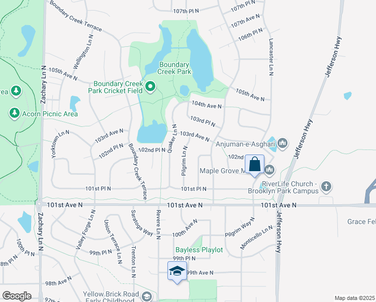 map of restaurants, bars, coffee shops, grocery stores, and more near 10266 Pilgrim Lane North in Maple Grove