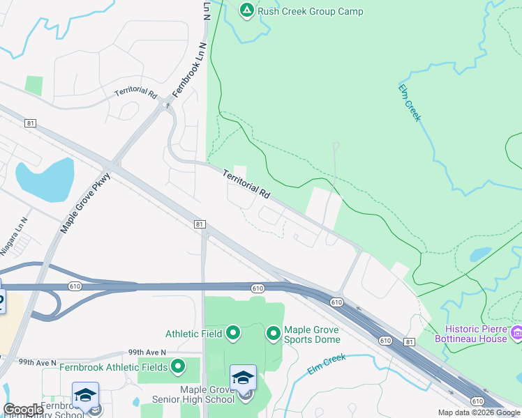 map of restaurants, bars, coffee shops, grocery stores, and more near 10260 Dallas Lane North in Maple Grove