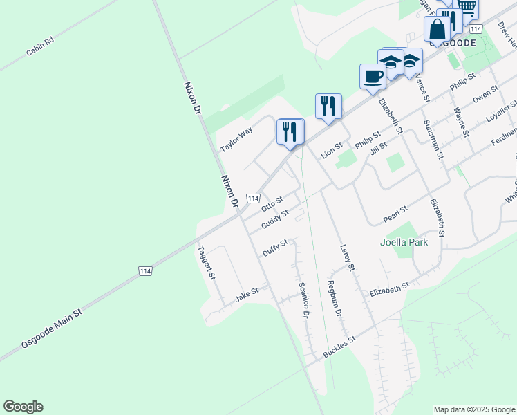 map of restaurants, bars, coffee shops, grocery stores, and more near 5425 Otto Street in Ottawa