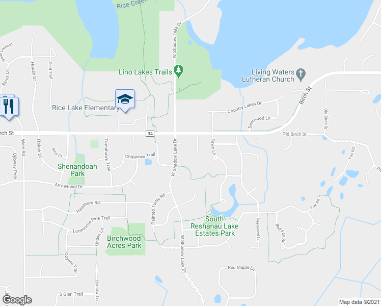 map of restaurants, bars, coffee shops, grocery stores, and more near 6465 Kingfisher Court in Lino Lakes