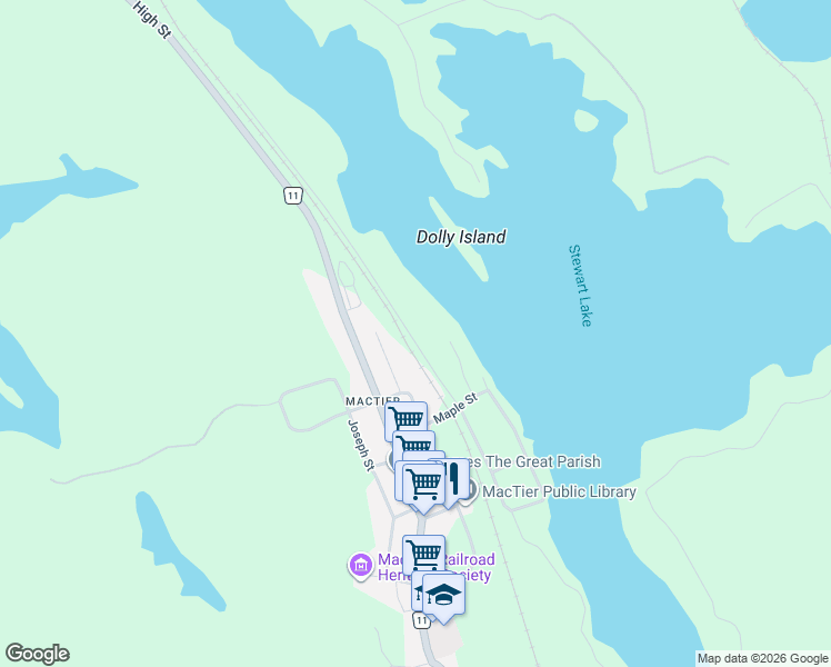 map of restaurants, bars, coffee shops, grocery stores, and more near 38 Beech Avenue in MacTier