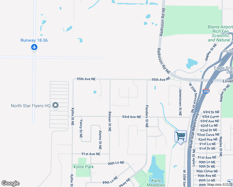 map of restaurants, bars, coffee shops, grocery stores, and more near 9400 Coral Sea Street Northeast in Blaine