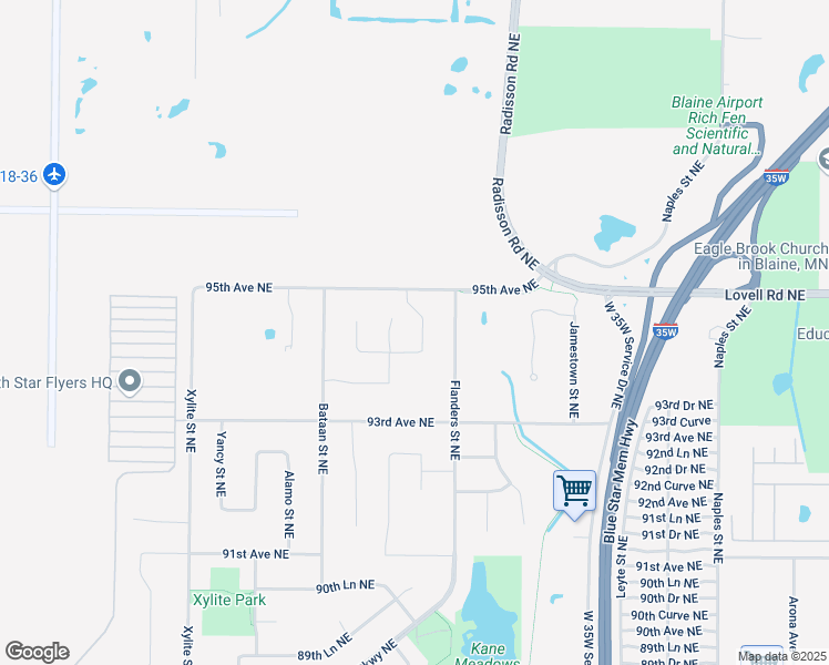 map of restaurants, bars, coffee shops, grocery stores, and more near 2903 94th Avenue Northeast in Blaine