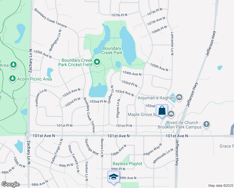 map of restaurants, bars, coffee shops, grocery stores, and more near 10266 Pilgrim Lane North in Maple Grove