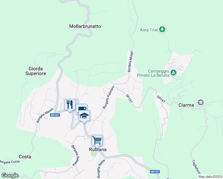 map of restaurants, bars, coffee shops, grocery stores, and more near 37 Borgata Palmero in Rubiana