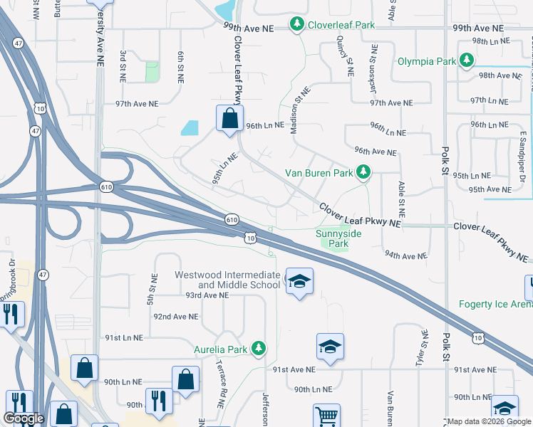 map of restaurants, bars, coffee shops, grocery stores, and more near 577 Pleasure Creek Drive in Blaine