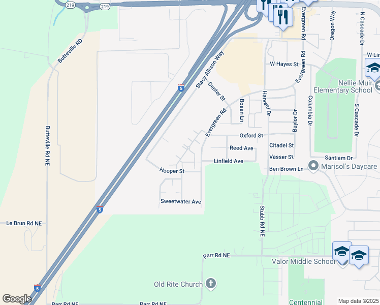 map of restaurants, bars, coffee shops, grocery stores, and more near 311 S Evergreen Rd in Woodburn