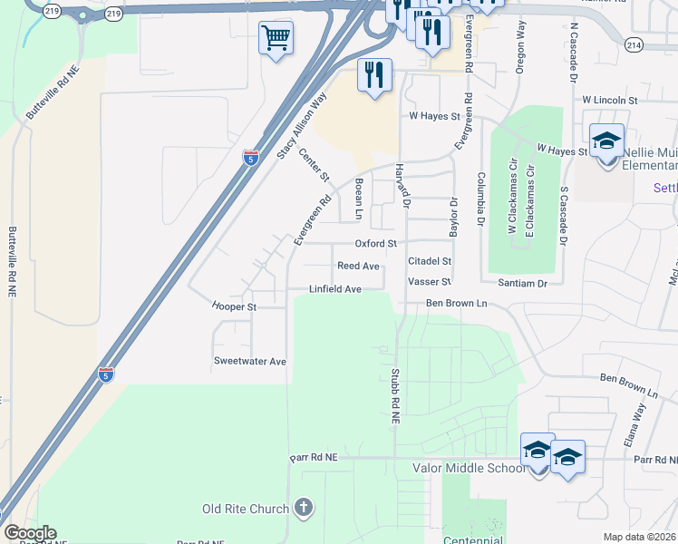 map of restaurants, bars, coffee shops, grocery stores, and more near 3111 Reed Avenue in Woodburn