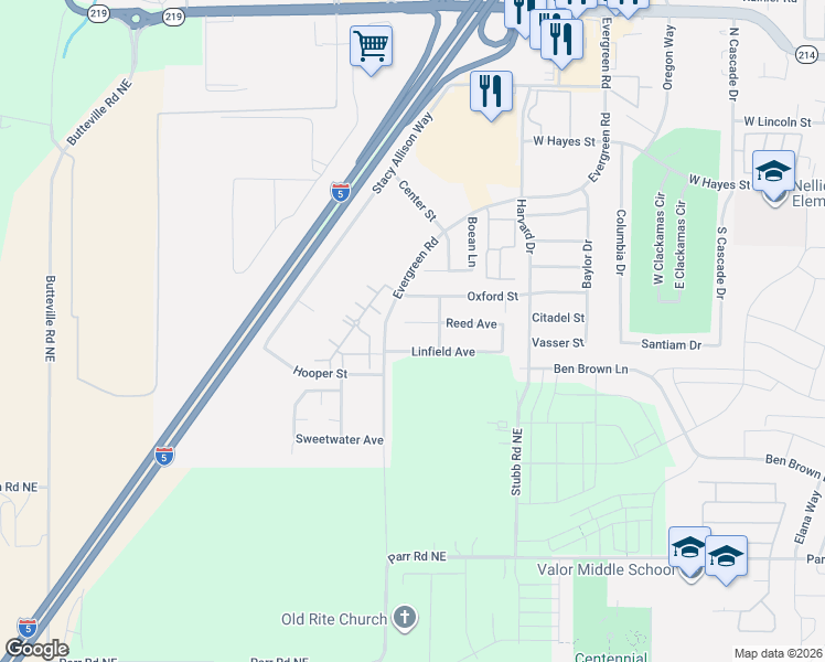 map of restaurants, bars, coffee shops, grocery stores, and more near 3241 Reed Avenue in Woodburn