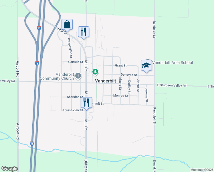 map of restaurants, bars, coffee shops, grocery stores, and more near in Vanderbilt