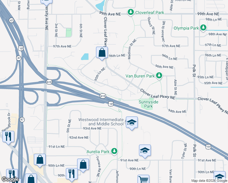 map of restaurants, bars, coffee shops, grocery stores, and more near 577 Pleasure Creek Drive in Blaine