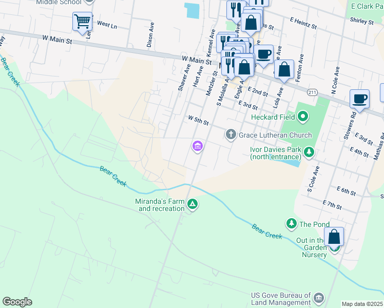 map of restaurants, bars, coffee shops, grocery stores, and more near 625 Metzler Street in Molalla