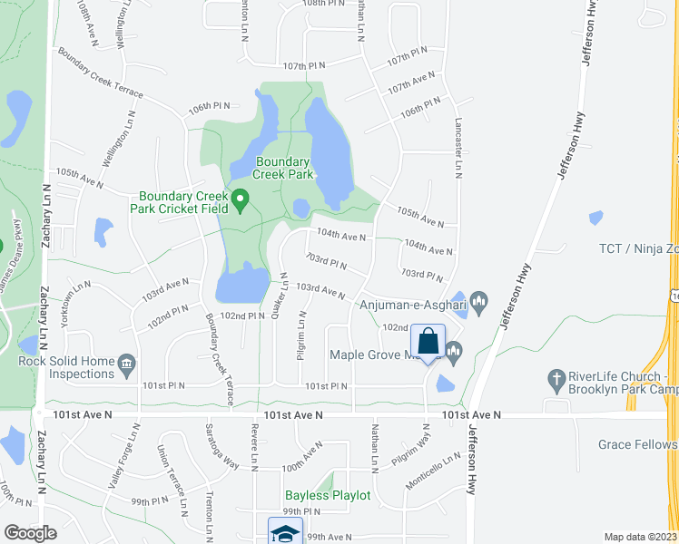 map of restaurants, bars, coffee shops, grocery stores, and more near 9991 103rd Place North in Maple Grove