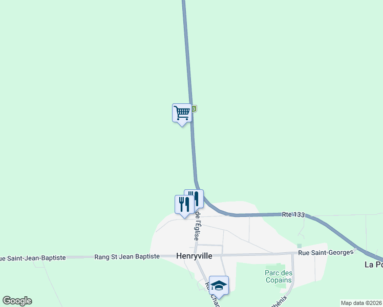 map of restaurants, bars, coffee shops, grocery stores, and more near 1058 Québec 133 in Henryville