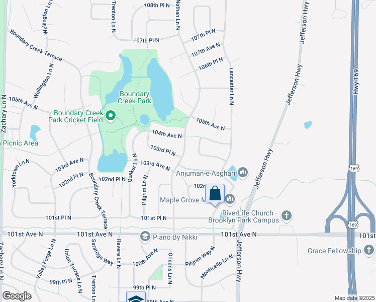 map of restaurants, bars, coffee shops, grocery stores, and more near 10340 Nathan Lane North in Maple Grove
