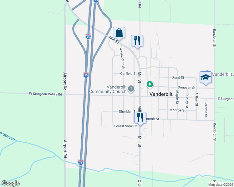 map of restaurants, bars, coffee shops, grocery stores, and more near 351 West Main Street in Vanderbilt