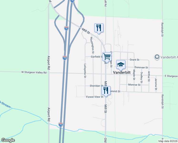 map of restaurants, bars, coffee shops, grocery stores, and more near 320-398 W Main St in Vanderbilt