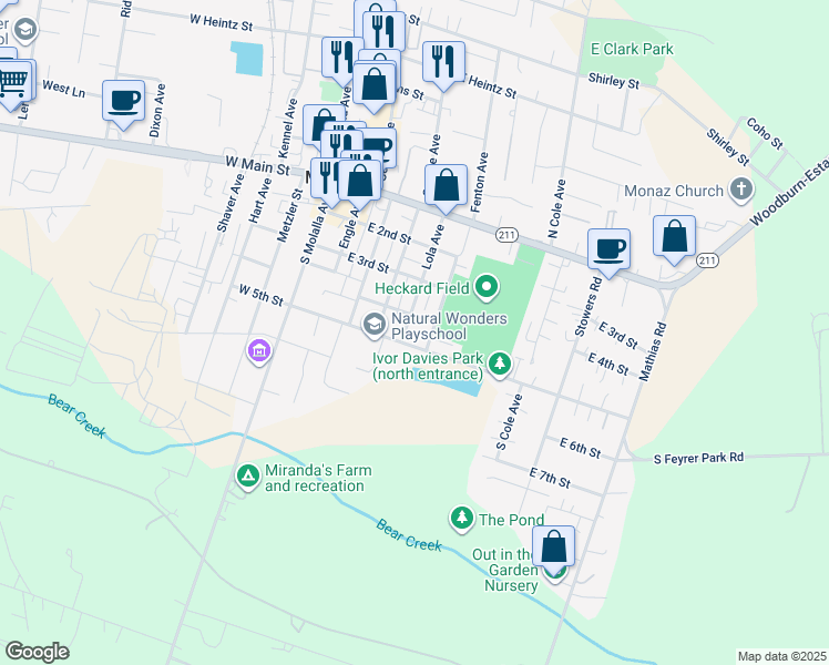 map of restaurants, bars, coffee shops, grocery stores, and more near 317 Lola Avenue in Molalla