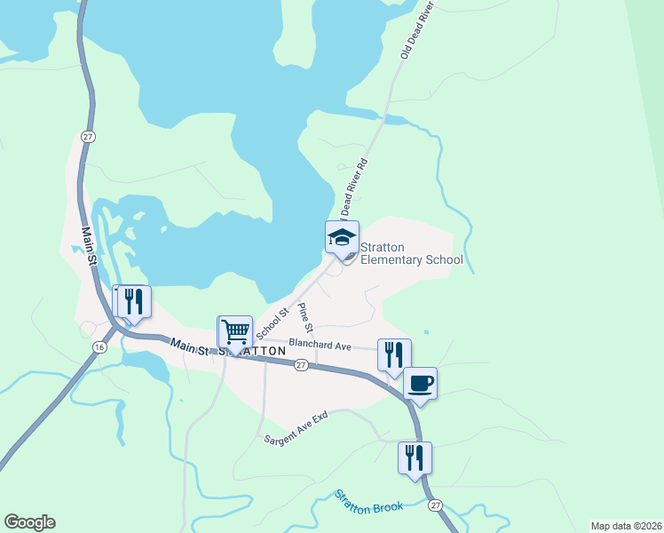 map of restaurants, bars, coffee shops, grocery stores, and more near 42 Old Dead River Road in Eustis