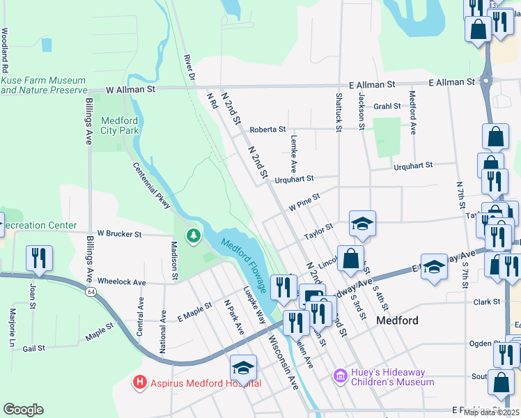map of restaurants, bars, coffee shops, grocery stores, and more near 400 North Main Street in Medford