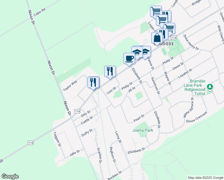 map of restaurants, bars, coffee shops, grocery stores, and more near 5519 Lion St in Ottawa