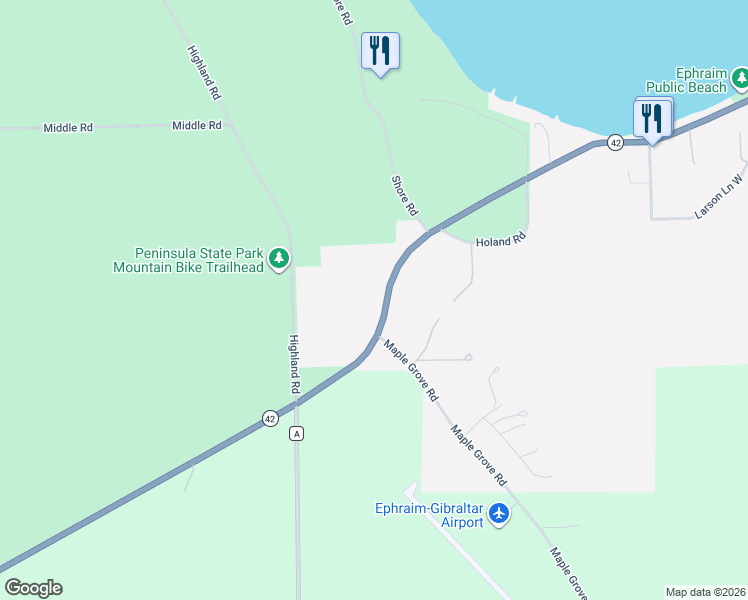 map of restaurants, bars, coffee shops, grocery stores, and more near 9741 Water Street South in Fish Creek