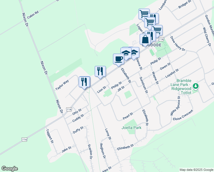 map of restaurants, bars, coffee shops, grocery stores, and more near 5532 Lion Street in Embrun
