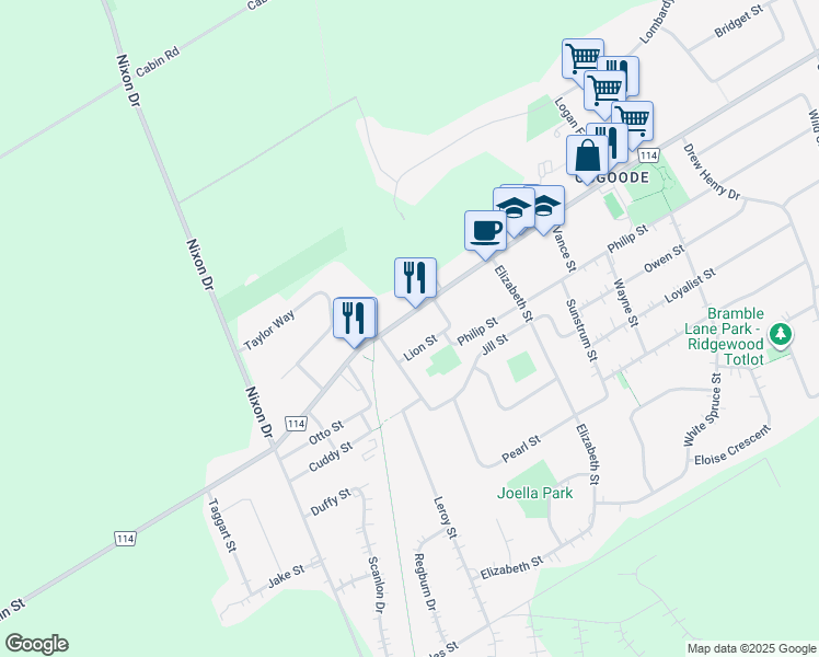 map of restaurants, bars, coffee shops, grocery stores, and more near 5519 Lion Street in Ottawa