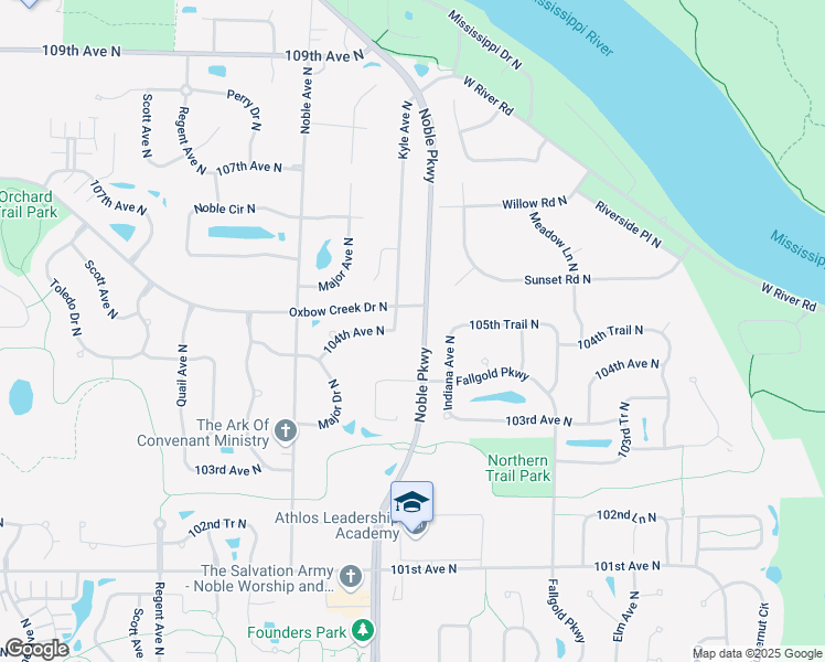 map of restaurants, bars, coffee shops, grocery stores, and more near 10410 Kyle Avenue North in Minneapolis