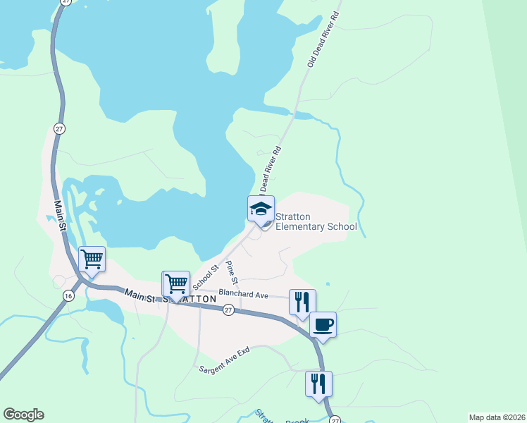 map of restaurants, bars, coffee shops, grocery stores, and more near 61 Old Dead River Road in Eustis