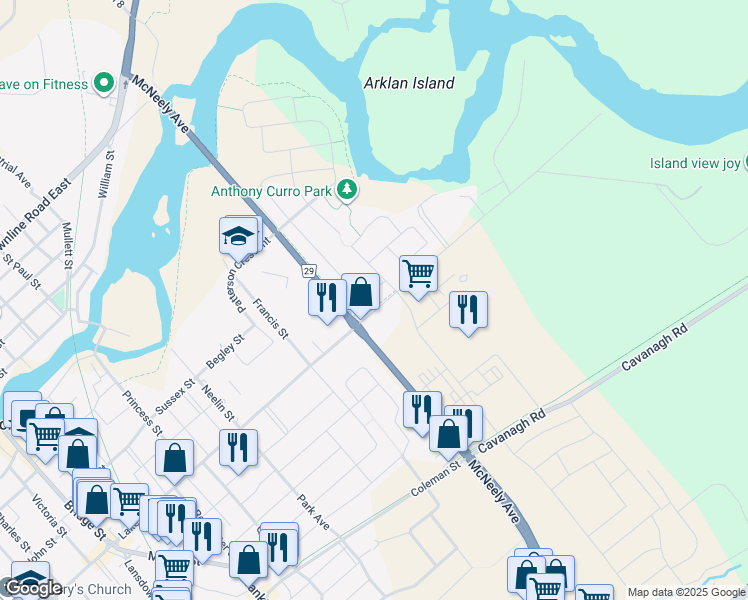 map of restaurants, bars, coffee shops, grocery stores, and more near 18 Crampton Drive in Carleton Place