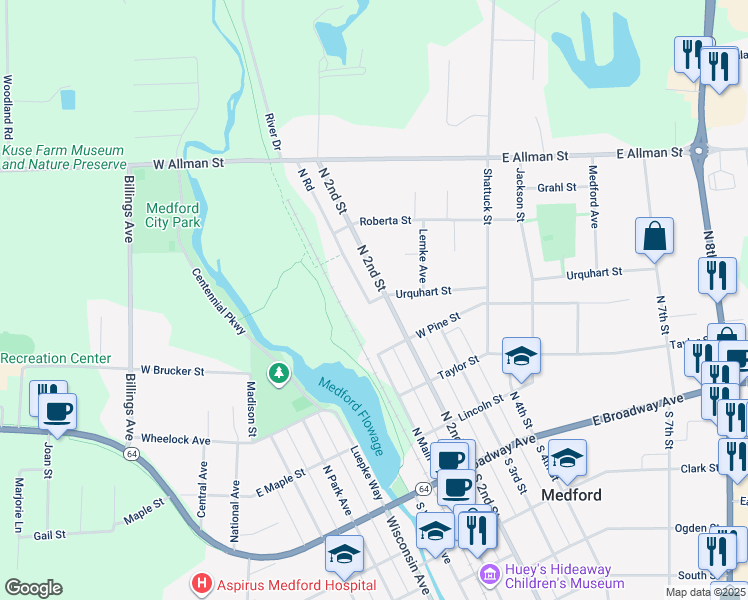 map of restaurants, bars, coffee shops, grocery stores, and more near 400 North Main Street in Medford