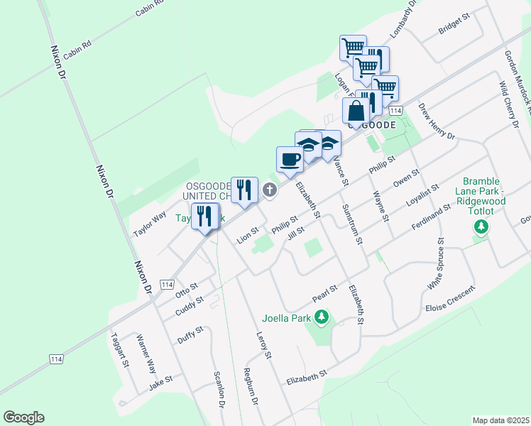 map of restaurants, bars, coffee shops, grocery stores, and more near 3239 Robert Dowd Street in Ottawa