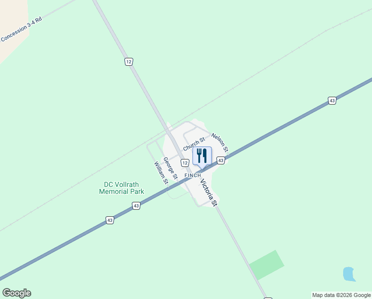 map of restaurants, bars, coffee shops, grocery stores, and more near 12 Main Street in Finch