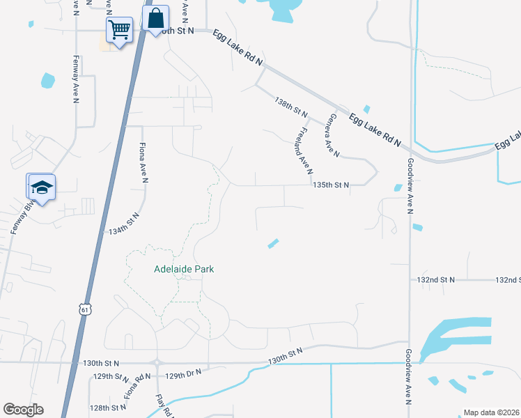 map of restaurants, bars, coffee shops, grocery stores, and more near 5845 135th Street North in Hugo