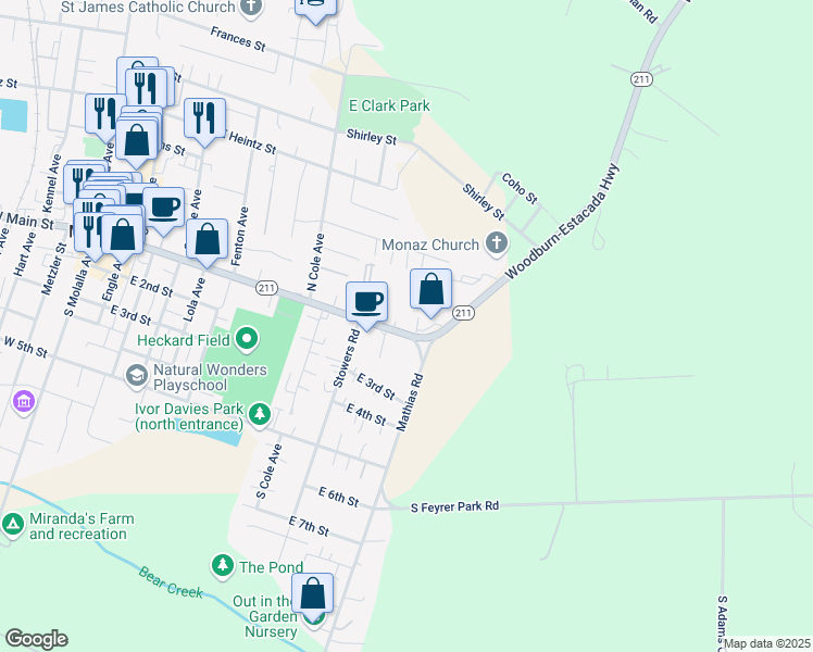 map of restaurants, bars, coffee shops, grocery stores, and more near 835 East Main Street in Molalla